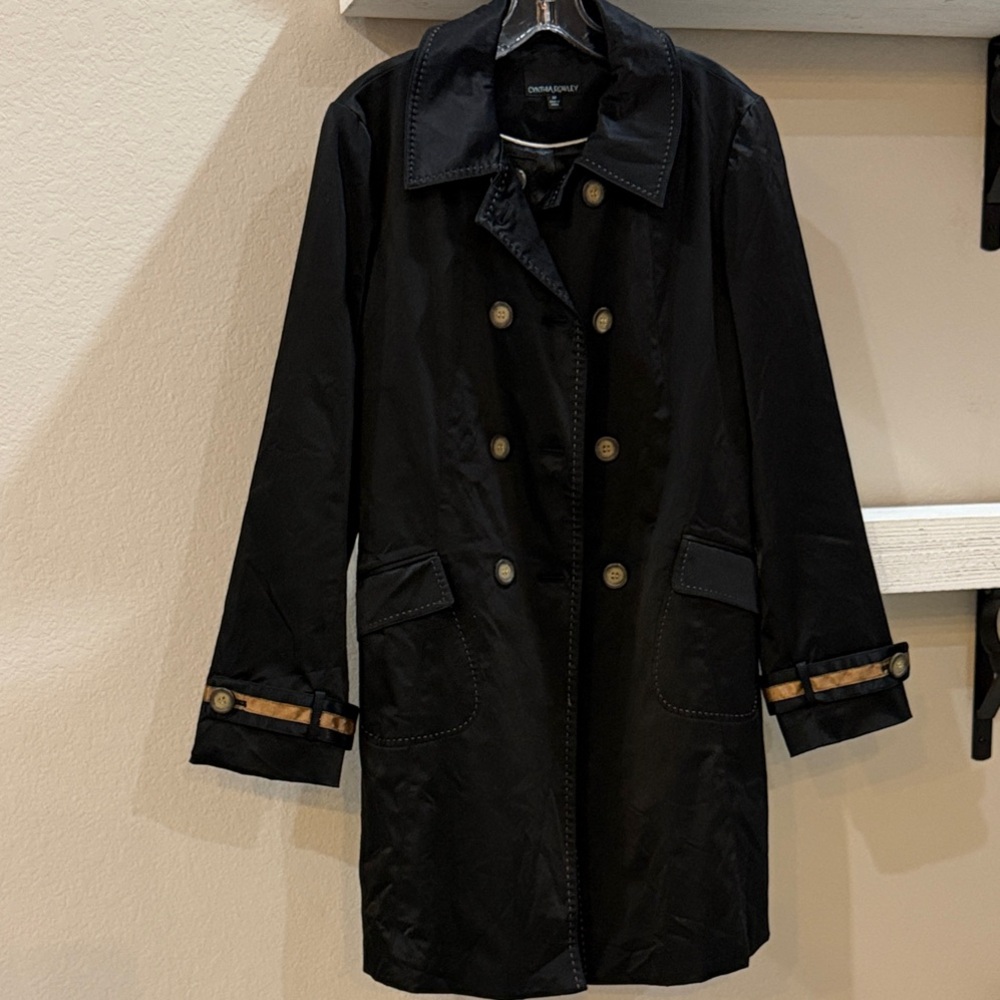 Cynthia Rowley Black Trench Coat with Button Accents